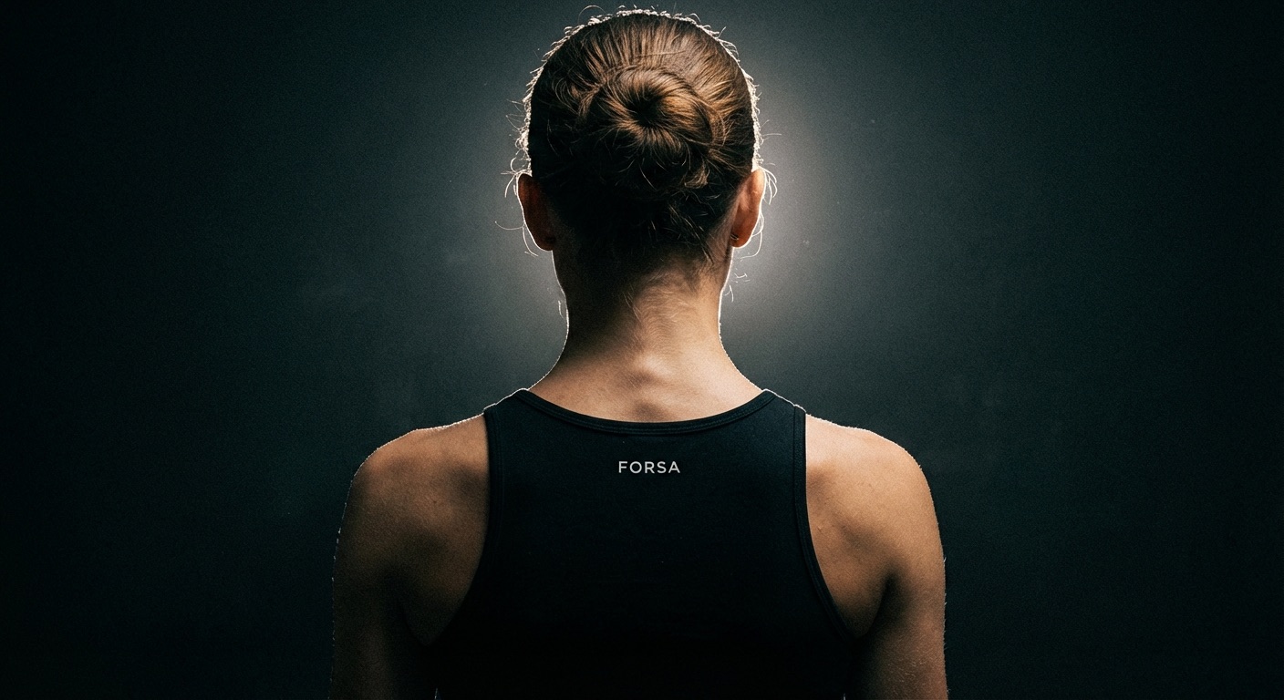 Bailarina de espaldas con tank top FORSA, luz de estudio